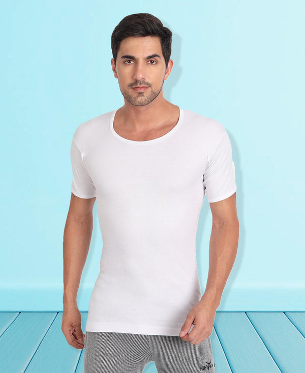 T.T. Men Interlock Half Sleeve White Pure Cotton Vest