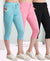 T.T. Women Regular Fit Poly Jersey Solid Capri Pack Of 3-Black-Pink-Turquoise