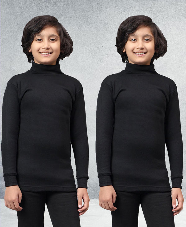 T.T. Boys & Girls |Slim Fit| Cotton Fleece |Full Sleeves|High Neck|Trendy Winter Wear|Dyed Top Pack Of 2-Black