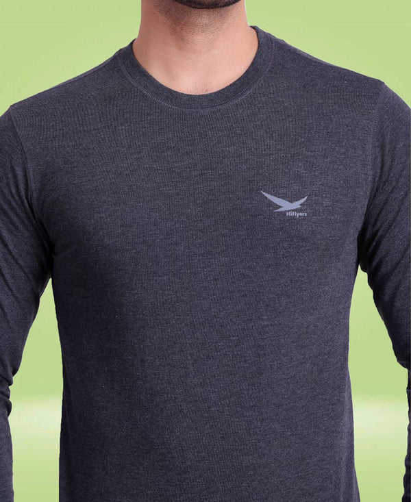 HiFlyers Men Round Neck Full Sleeve Solid Anthra T-Shirt