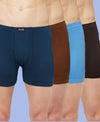 T.T. Mens Jazz Fine Long Inner Elastic TrunkPack Of 4 Blue-Sky-Musturd-Brown