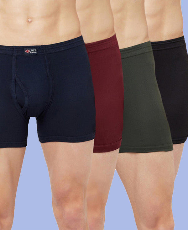 T.T. Mens Jazz Fine Long Inner Elastic TrunkPack Of 4 Black-Maroon-Olive-Navy