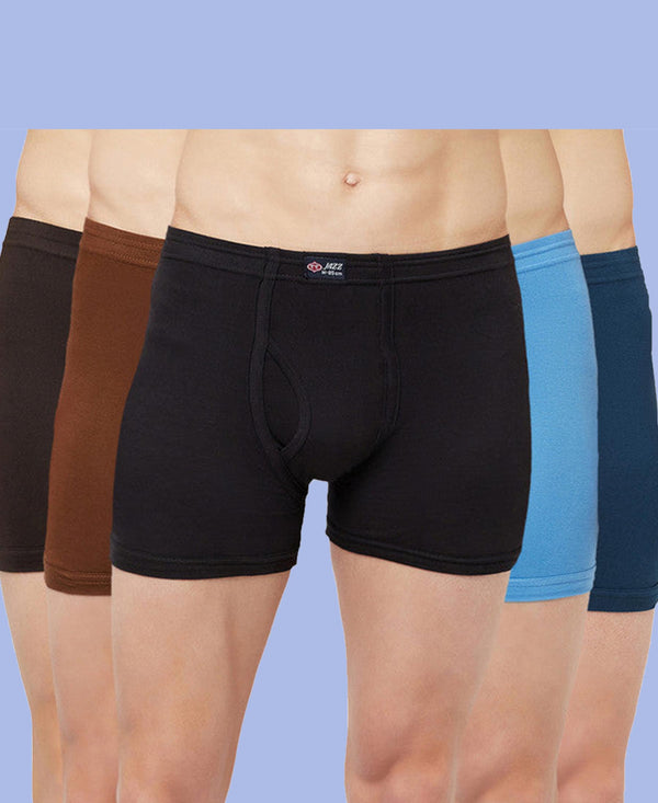 T.T. Mens Jazz Fine Long Inner Elastic TrunkPack Of 5 Black-Blue-Brown-Sky-Mustard