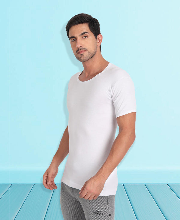 T.T. Men Interlock Half Sleeve White Pure Cotton Vest