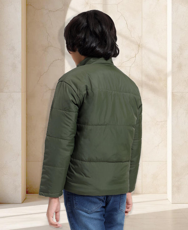 HiFlyers Boys Regular Fit | Polyster |Fluffy Full Sleeves |Quilted Insulation|High Neck Stand Collar|Zipper Jacket -Green