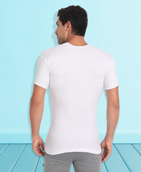 T.T. Men Interlock Half Sleeve White Pure Cotton Vest