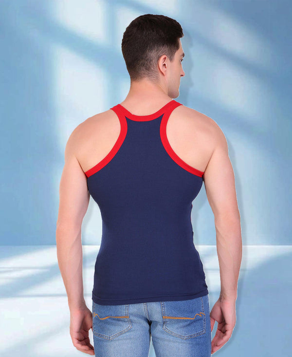 T.T. Men DesignerGym Vest Pack Of 2 Blue-Grey -Red-Blue