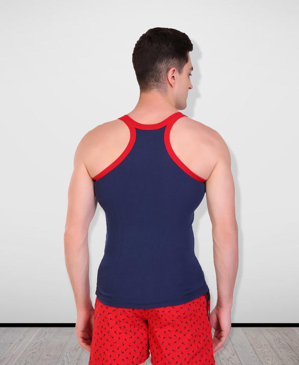 T.T. Men DesignerGym Vest Pack Of 3 Blue-Grey-Olive-Black-Blue-Red