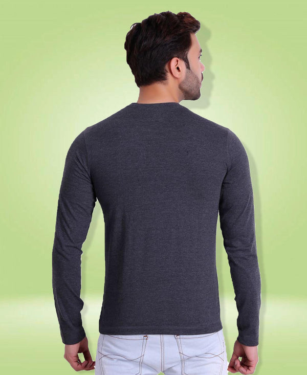 HiFlyers Men Round Neck Full Sleeve Solid Anthra T-Shirt