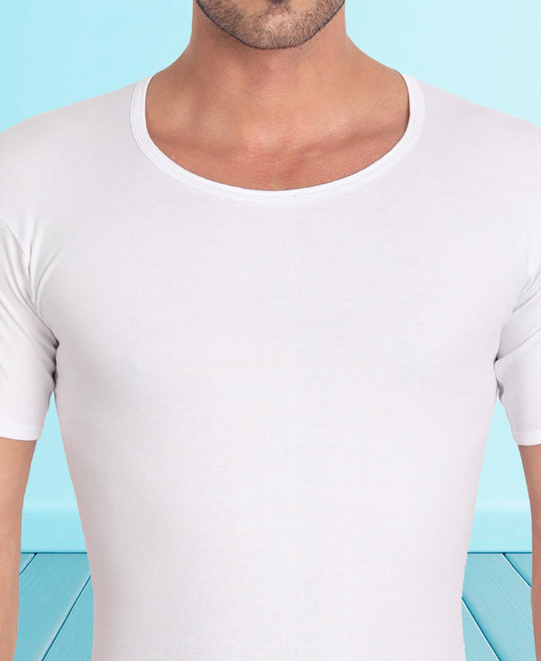 T.T. Men Interlock Half Sleeve White Pure Cotton Vest