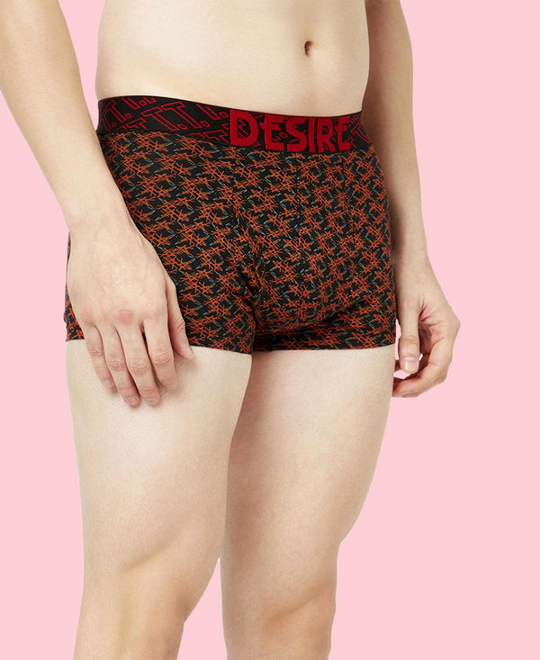 T.T. Mens Desire 100% Combed Cotton Printed Mini Top Elastic Trunk Pack Of 2 Black-Orange