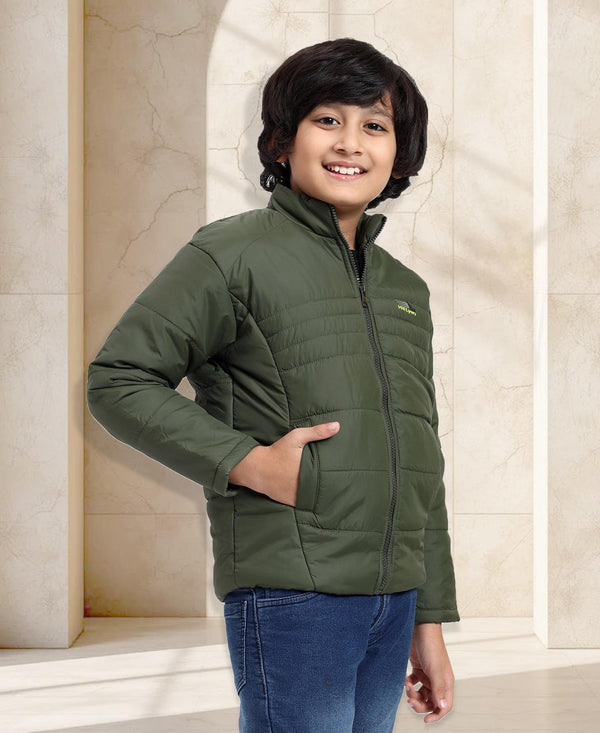 HiFlyers Boys Regular Fit | Polyster |Fluffy Full Sleeves |Quilted Insulation|High Neck Stand Collar|Zipper Jacket -Green