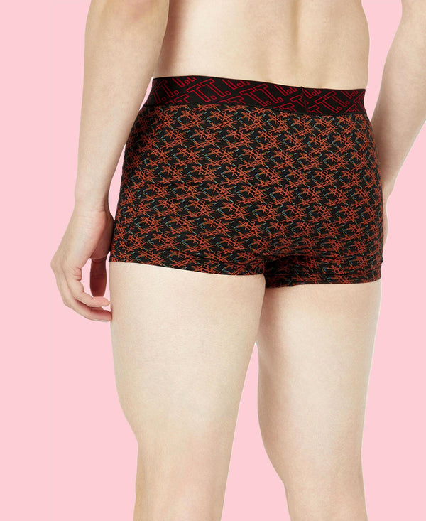 T.T. Mens Desire 100% Combed Cotton Printed Mini Top Elastic Trunk Pack Of 2 Black-Orange