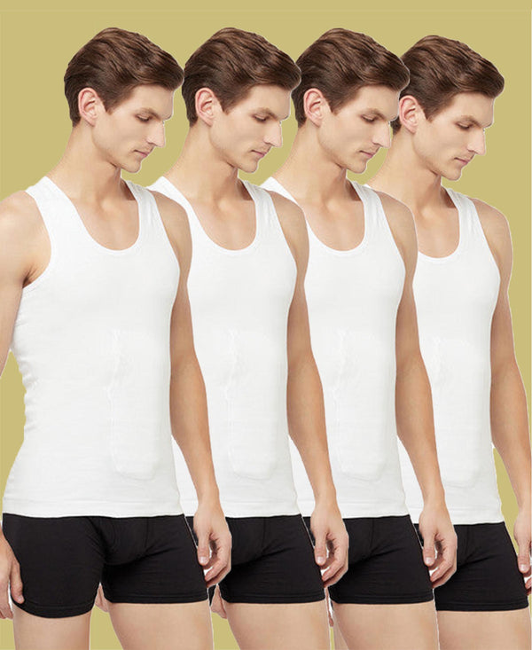 T.T. Men Interlock Sleeveless Vest With Pocket Pack Of 4 White