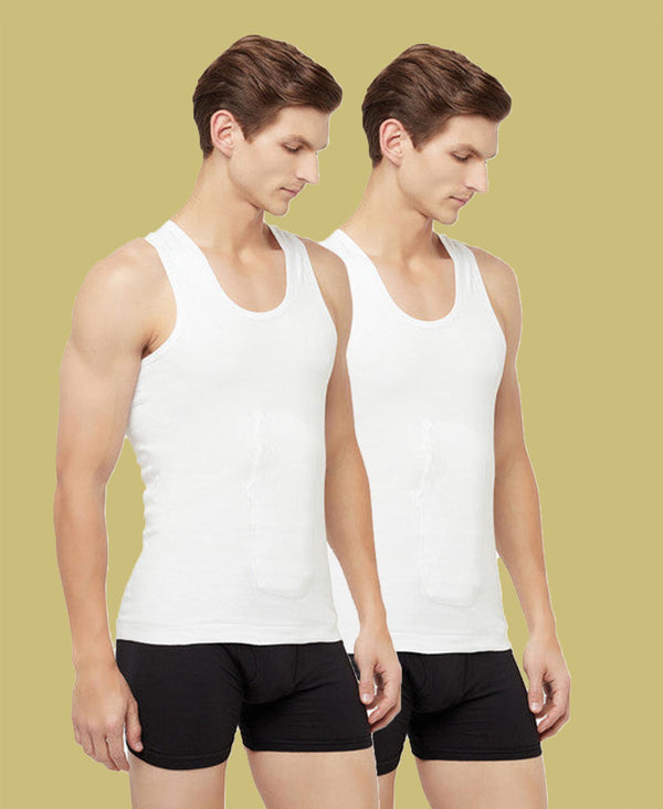 T.T. Men Interlock Sleeveless Vest With Pocket Pack Of 2 White