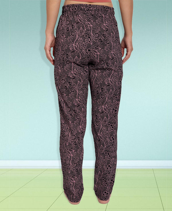 HiFlyers Women Comfort Fit Black & Floral Pink Printed Cotton Pyjama