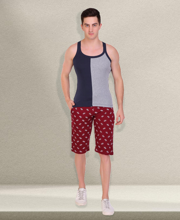 T.T. Men DesignerGym Vest Pack Of 3 Red-Black -Grey-Blue -Blue-Grey