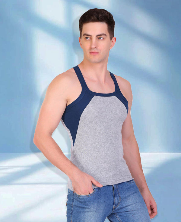 T.T. Men DesignerGym Vest Pack Of 2 Grey-Blue-Blue-Red