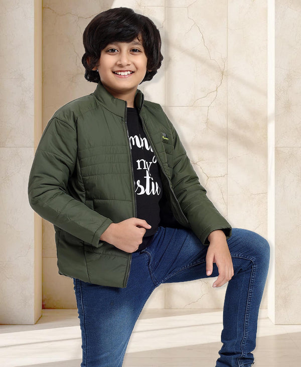 HiFlyers Boys Regular Fit | Polyster |Fluffy Full Sleeves |Quilted Insulation|High Neck Stand Collar|Zipper Jacket -Green