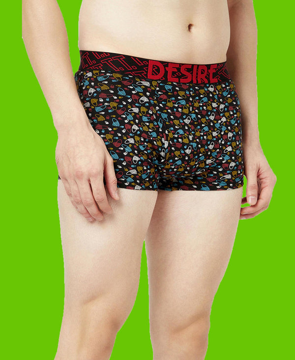 T.T. Mens Desire 100% Combed Cotton Printed Mini Top Elastic Trunk Pack Of 3 Grey-Navy-Orange