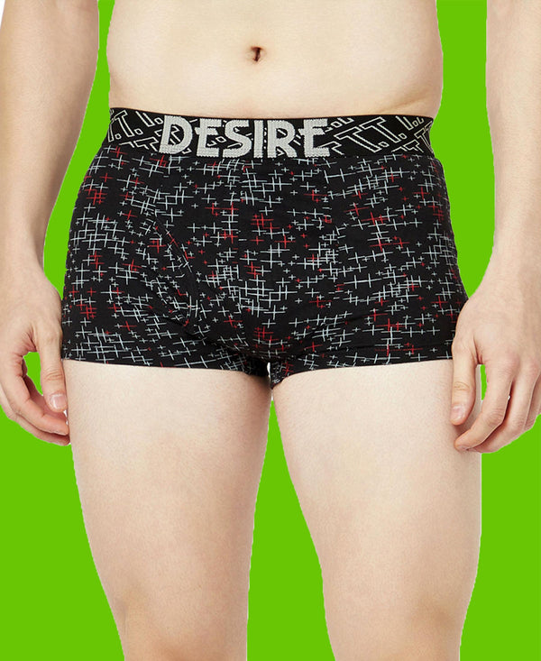 T.T. Mens Desire 100% Combed Cotton Printed Mini Top Elastic Trunk Pack Of 3 Grey-Navy-Orange