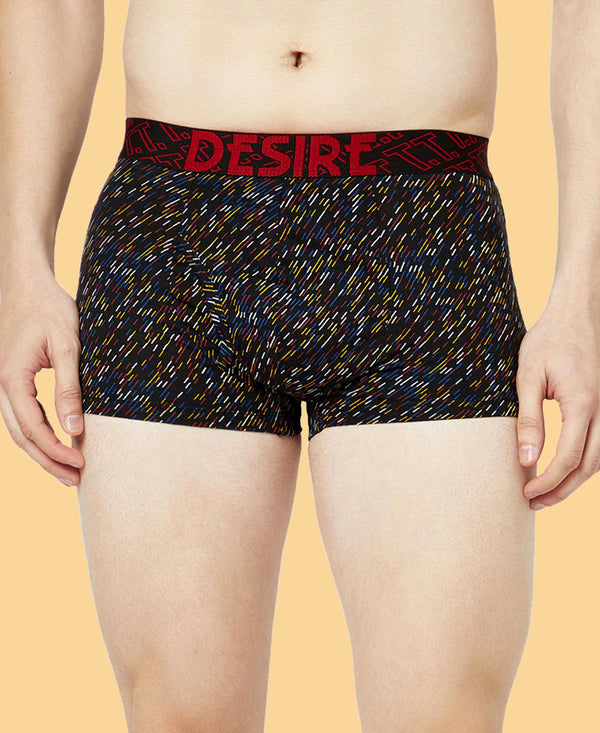 T.T. Mens Desire 100% Combed Cotton Printed Mini Top Elastic Trunk Pack Of 3 Black-Navy-Red