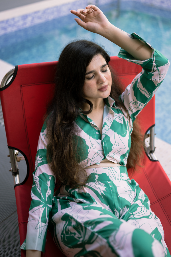 Garden Party Green Tropical Print Co Ord Set (Combo)