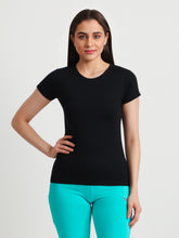 T.T. Women Solid Regular Fit Poly Round Neck Tshirts -Black