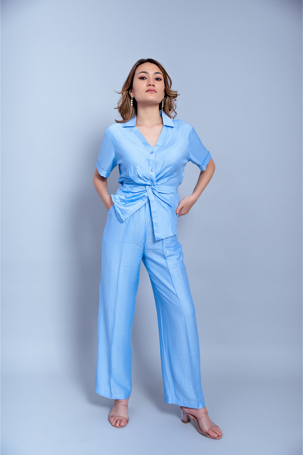 Garden Party Sky Blue Twisted Note Co Ord Set (Combo)