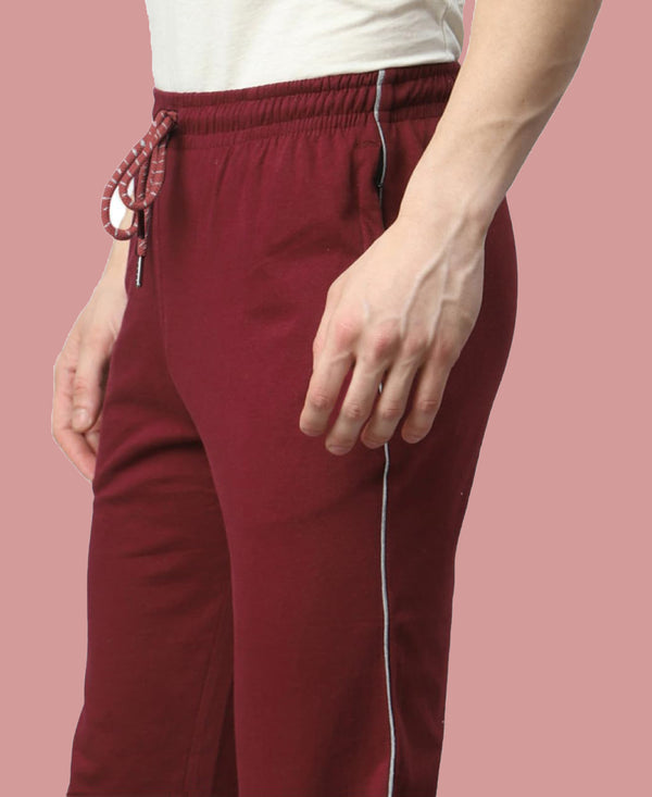 T.T. Men|Cotton Trackpant With Zipper Pocket|Regular Fit|Elastic Waist With Drawstring, Ultra Soft Stretch Fabric – Gym, Sports & Casual Wear With Side Piping||Maroon