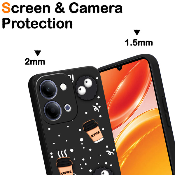 Mobielectro Cute Fun Cartoon 3DBear Coffee Case for Vivo Y21 5G - Black