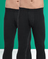 T.T. Men Regular Fit Cotton Rich With Elastomeric Finish Thermal Trouser Pack Of 2-Black