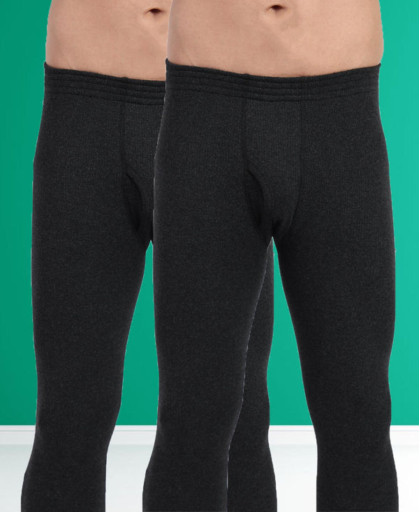 T.T. Men Regular Fit Cotton Rich With Elastomeric Finish Thermal Trouser Pack Of 2-Black