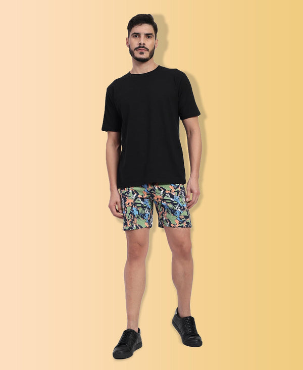 T.T. Men Regular Fit Cotton Polyster Printed Short With Zip Pocket Pack Of 1-Green