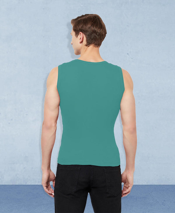 T.T. Men Cool Cotton Printed Regular Fit Round Neck Muscle Tees Pack Of 1 Green