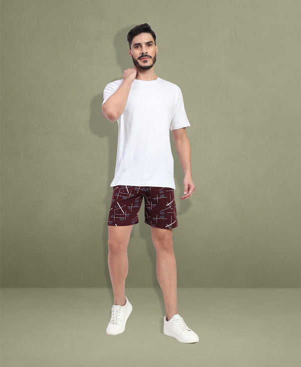 T.T. Men Regular Fit Cotton Polyster Printed Short With Zip Pocket Pack Of 1-Maroon