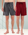 T.T. Men Regular Fit Poly Jersey Cut And Sew Bermuda Short Pack Of 2-Grey-Maroon
