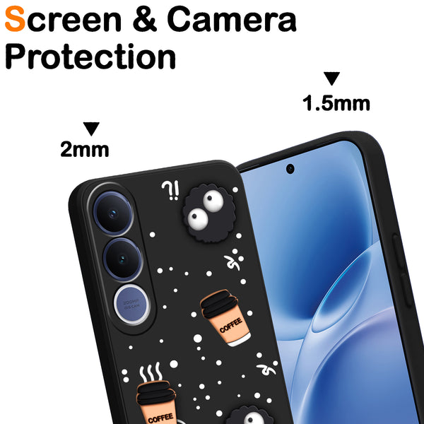Mobielectro Cute Fun Cartoon 3DBear Coffee Case for Vivo V70 FE - Black
