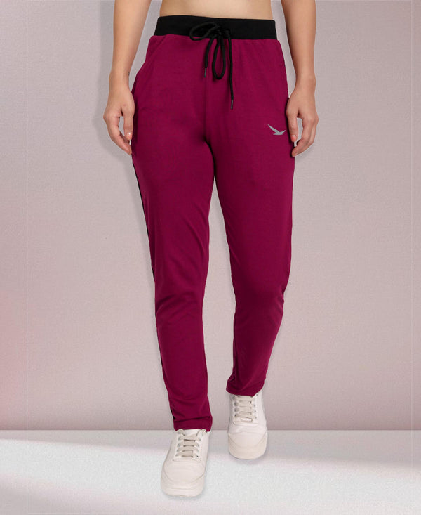 HiFlyers Women Comfort Fit Maroon Solid Cotton Track Pants