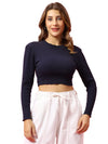 T.T. Women|Slim Fit Ribbed Top|Stretchable Cotton Rib Fabric| Trendy High Street Casual & Office Wear Full Sleeve Crop Tee|Desire Rib Tshirt For Women||Navy