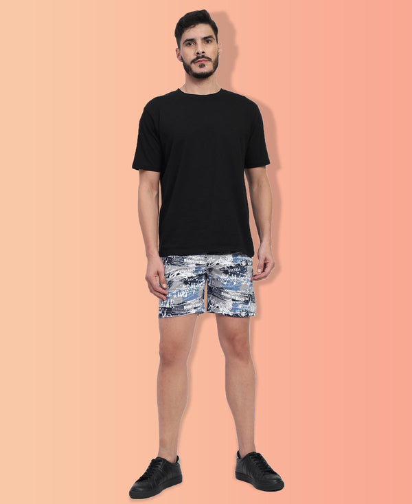 T.T. Men Regular Fit Cotton Polyster Printed Short With Zip Pocket Pack Of 1-Steel Grey