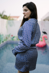Blue satin shirt dress
