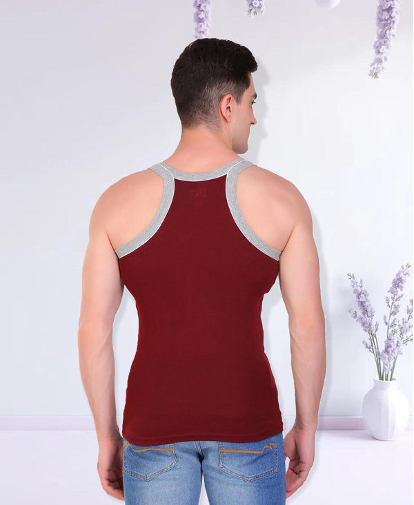 T.T. Men DesignerGym Vest Pack Of 2 Red-Black -Maroon-Grey