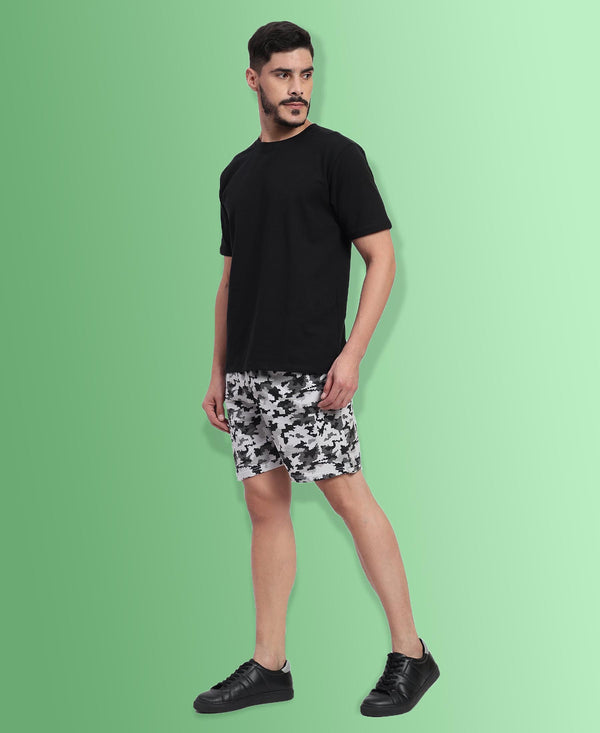 T.T. Men Regular Fit Cotton Polyster Printed Short With Zip Pocket Pack Of 1-Grey Camouflage