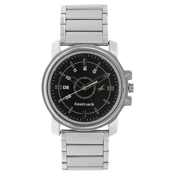 Quartz Analog Black Dial Stainless Steel Strap Watch for Men