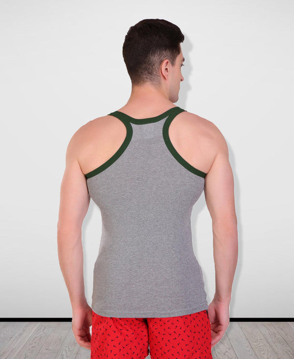 T.T. Men DesignerGym Vest Pack Of 3 Olive-Grey -Black-Red-Red-Black