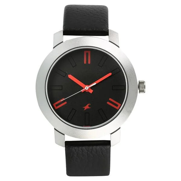 Quartz Analog Black Dial Leather Strap Watch for Guys