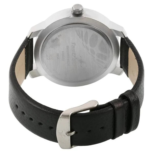Quartz Analog Black Dial Leather Strap Watch for Guys