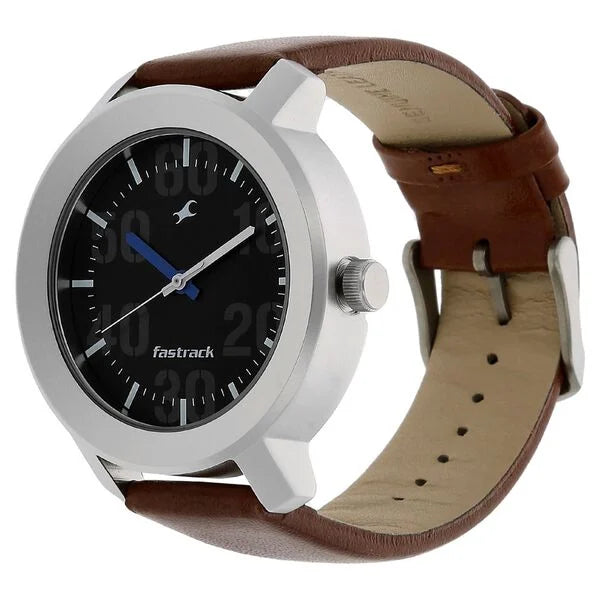 Quartz Analog Black Dial Leather Strap Watch for Guys