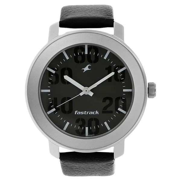 Quartz Analog Grey Dial Leather Strap Watch for Guys
